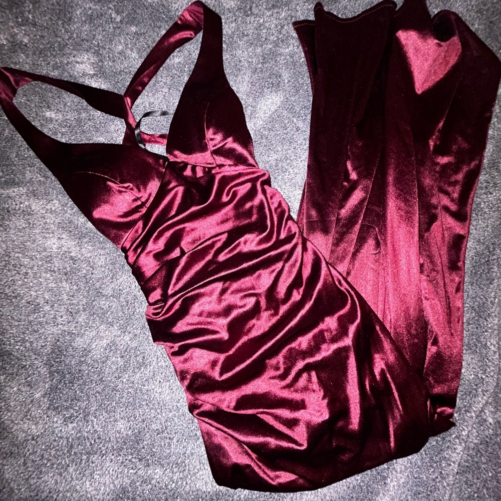 Elegant Burgundy Satin Dress